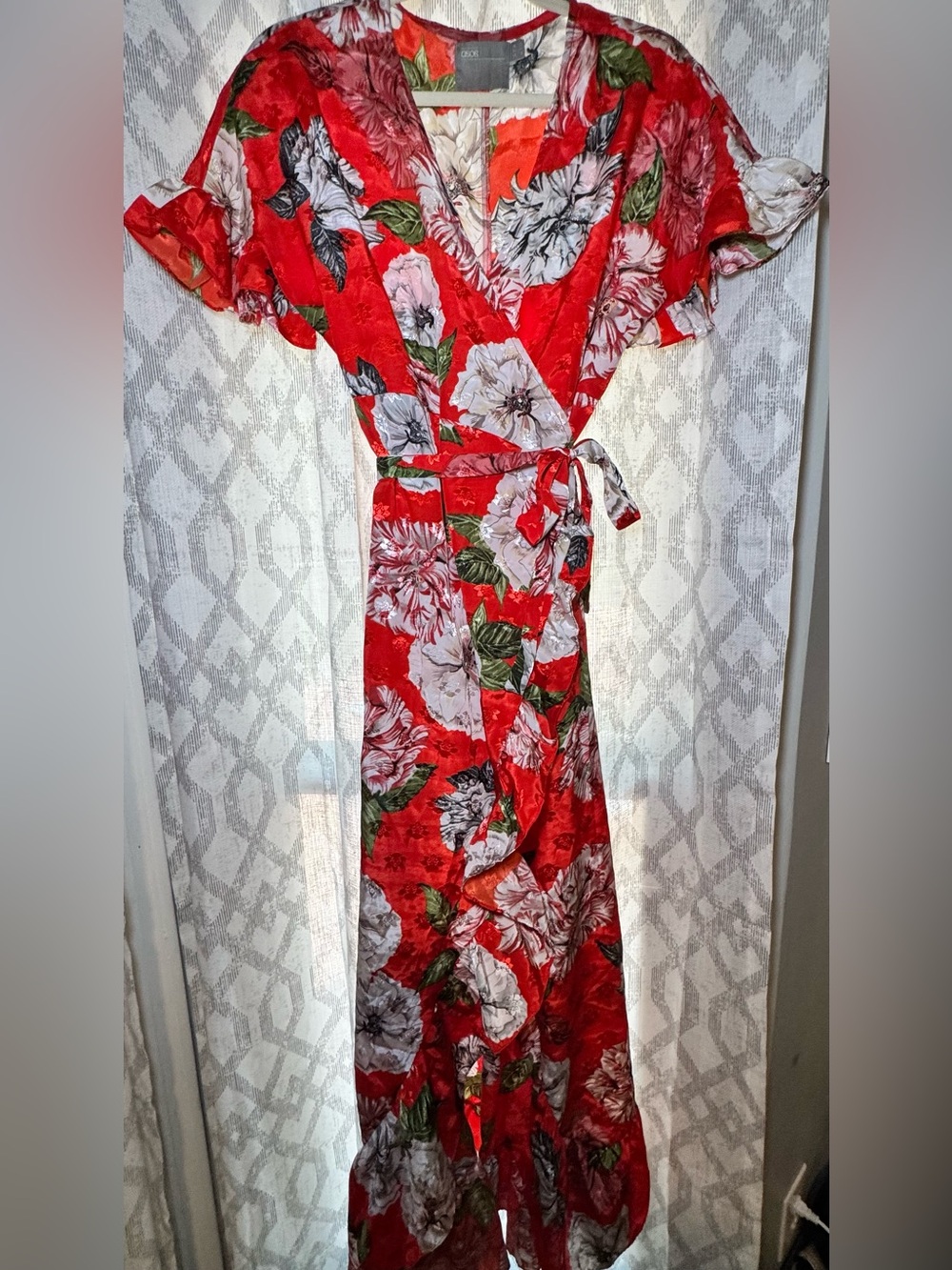 ASOS Red Floral Wrap Maxi Dress